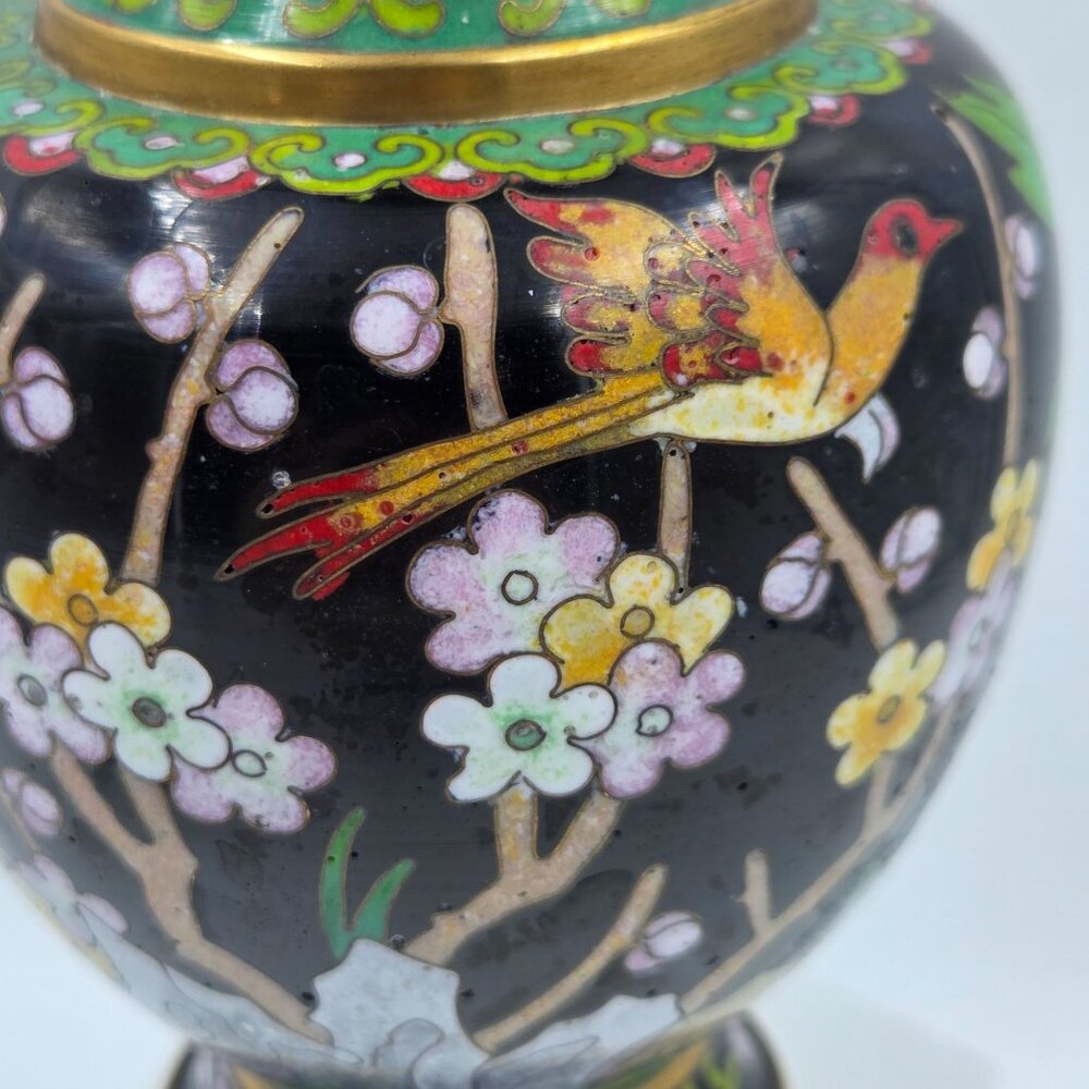 Jingtai Cloisonné Enamel Peony Motif Ruyi Border Bud Base - Picture 8 of 14